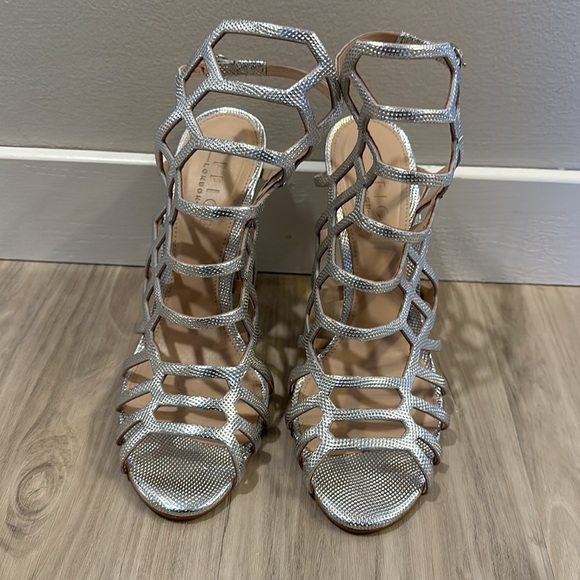 Silver open toed stiletto heels - Picture 6 of 7